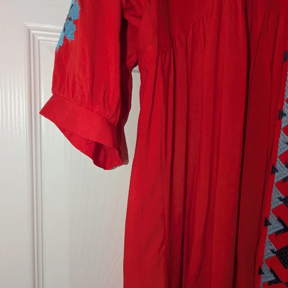 Umgee Red Dress with Blue Embroidery - Picture 4 of 7